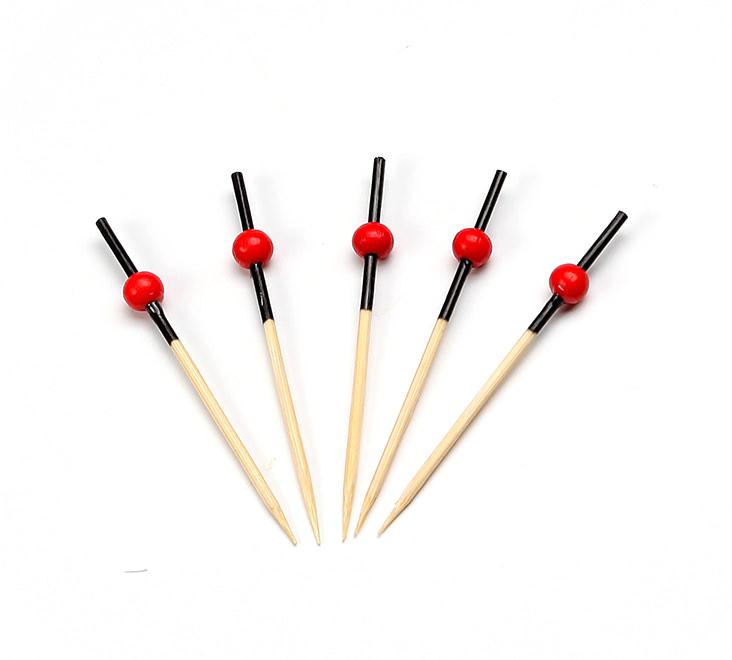 Prikker bamboe, zwart met kleine rode bol